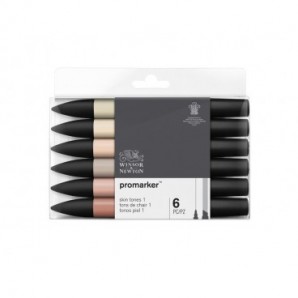 Pennarelli Winsor&Newton Promarker doppia punta fine-larga - conf. 6 pz toni carne chiaro - 0290114