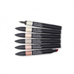 Pennarelli Winsor&Newton Promarker doppia punta fine-larga - conf. 6 pz toni carne chiaro - 0290114