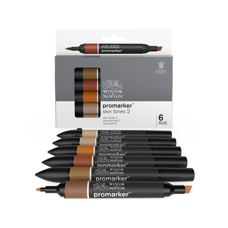 Pennarelli Winsor&Newton Promarker doppia punta fine-larga - conf. 6 pz toni carne scuro - 0290115