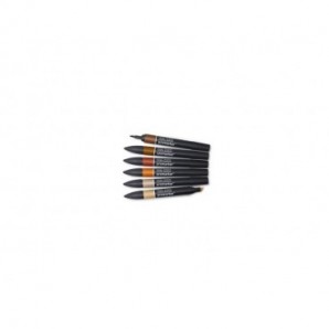 Pennarelli Winsor&Newton Promarker doppia punta fine-larga - conf. 6 pz toni carne scuro - 0290115