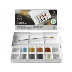 Acquerelli Winsor&Newton Cotman Metallic Pocket Set - conf. 8 mezzi godet in colori assortiti - 0390702