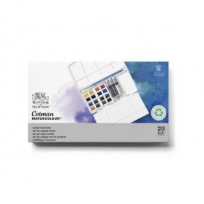 Set acquerelli Winsor&Newton Cotman Painting Plus 16 mezzi godet + 3 tubetti tempere da 8 ml colori assortiti 0390375