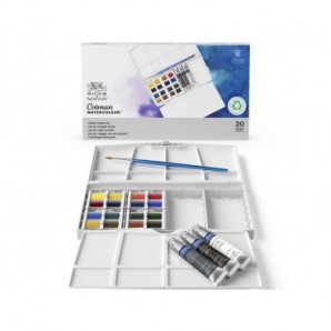 Set acquerelli Winsor&Newton Cotman Painting Plus 16 mezzi godet + 3 tubetti tempere da 8 ml colori assortiti 0390375