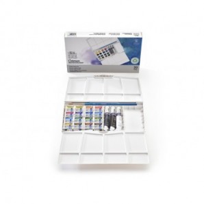 Set acquerelli Winsor&Newton Cotman Painting Plus 16 mezzi godet + 3 tubetti tempere da 8 ml colori assortiti 0390375