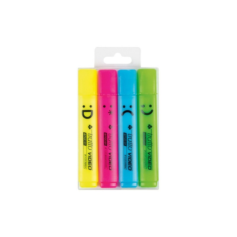Evidenziatori Tratto Video Emotion conf. 4 pezzi in astuccio appendibile colori assortiti - F83870100