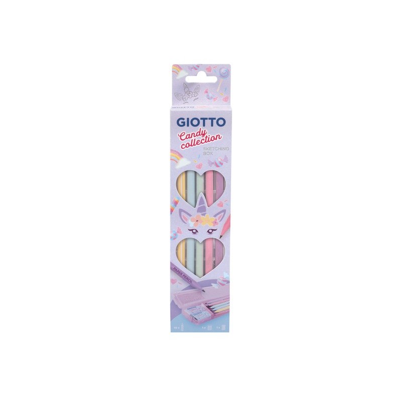 Matite in grafite di carta pressata Giotto Sketching conf. 10 pezzi + 1 temperamatite e 1 gomma Candy Collection