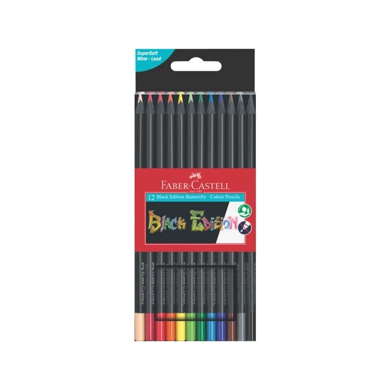 Matite colorate Faber-Castell Black Edition triangolari - conf. da 12 pezzi in astuccio appendibile - 116412