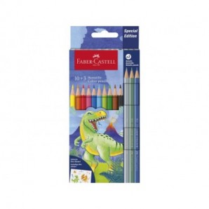 Matite colorate Faber-Castell fusto esagonale in conf. da 10 Classic dinosauro + 3 Metallic - 111213