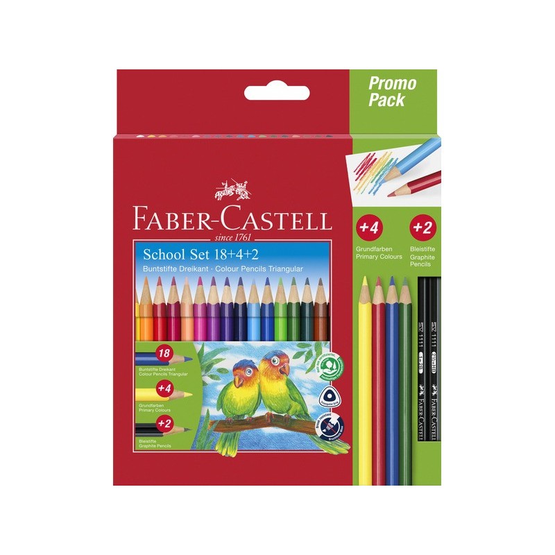 Promo Pack Faber-Castell 18 matite colorate triangolari + 4 matite colorate + 2 matite grafite - 201597