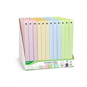 Espositore 24 raccoglitori 4 anelli Lebez in PP - A4 Ø 15 mm - colori pastello assortiti - 80981