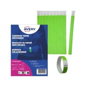 Braccialetti identificativi in Tyvek® Avery resistenti all'acqua - conf. 500 pz - verde fluo - TYVGN-50