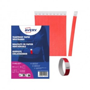 Braccialetti identificativi in Tyvek® Avery resistenti all'acqua - conf. 500 pz - rosso fluo - TYVRD-50