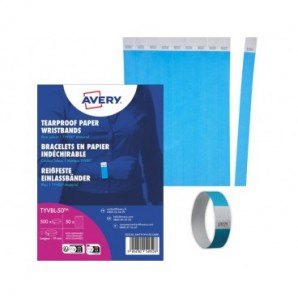 Braccialetti identificativi in Tyvek® Avery resistenti all'acqua - conf. 500 pz - blu fluo - TYVBL-50