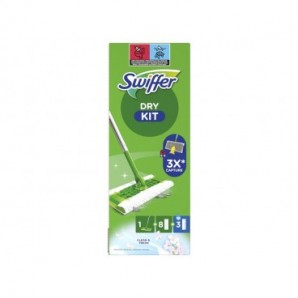 Starter Kit catturapolvere Swiffer Dry verde - scopa + 8 panni DRY + 3 panni WET - conf. 12 pz - PG264