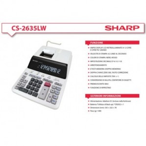 Calcolatrice scrivente Sharp a 12 cifre velocità di stampa: 4,5 linee/secondo - grigio - SH-CS2635LW