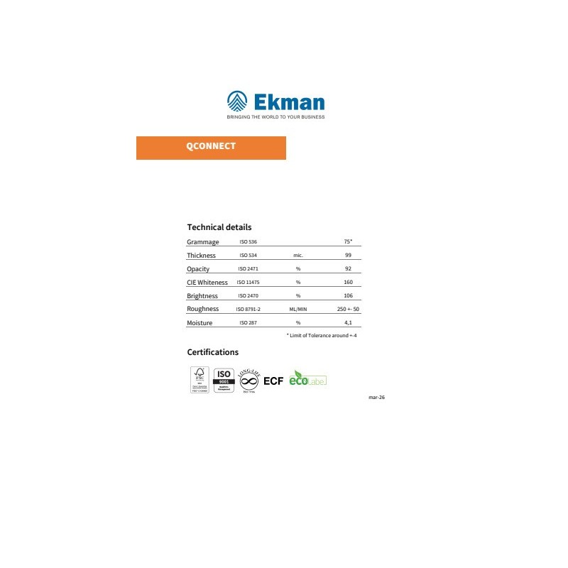 Carta per fotocopie A4 Q-Connect 75 g/m² - risma da 500 fogli - KF10057