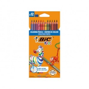 Matite colorate BIC Kids Evolution Stripes 3,05 mm con fusto esagonale in conf. 12 pezzi assortiti - 9505222