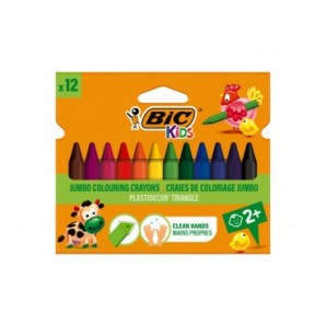 Pastelli a cera BIC Kids Plastidecor Triangle con fusto triangolare in conf. 12 pezzi assortiti - 8297733
