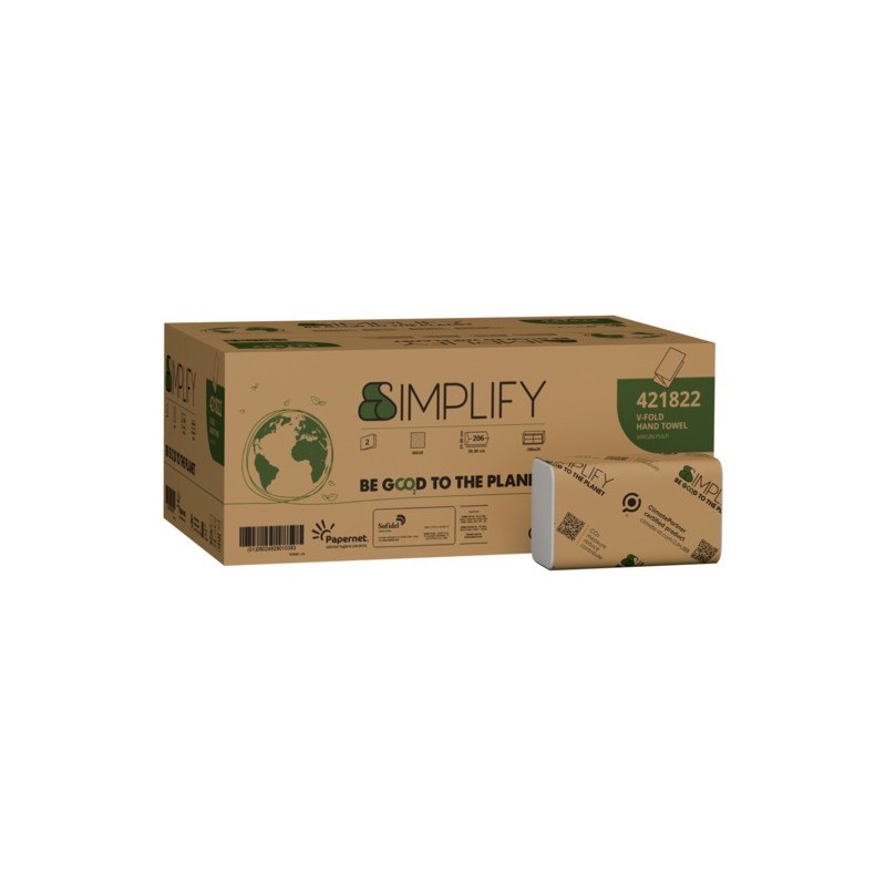 Asciugamano piegato a V in pura cellulosa a 2 veli Papernet Simplify conf. 20 pz da 206 ff bianco - 421822