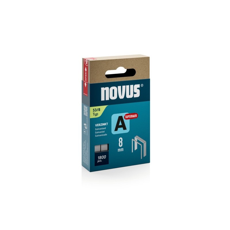 Punti tipo A 53/8 mm per fissatrici Novus J13, J17, J27 Silver - conf. 2000 pz - H205308
