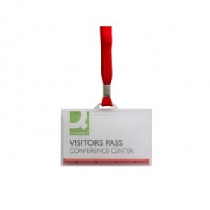 Portabadge rigido in PP Q-Connect 94x60 mm con cordoncino rosso - conf. 50 pz - KF03303