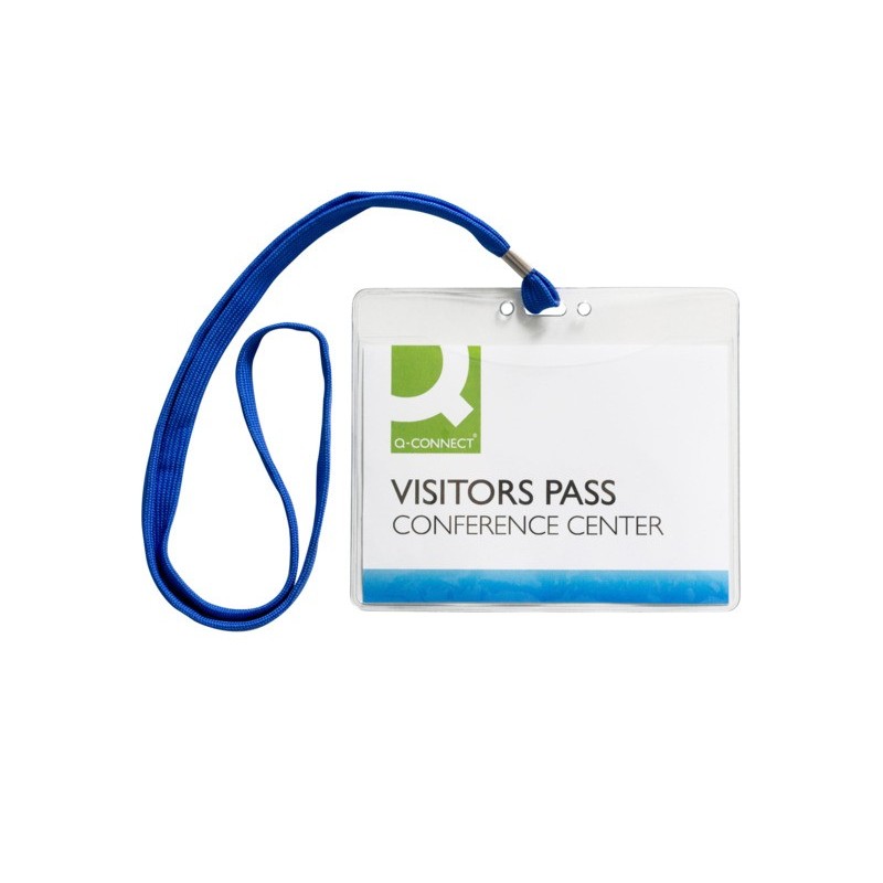 Portabadge in PVC morbido Q-Connect 154x127 mm con cordoncino blu - conf. 25 pz - KF18613