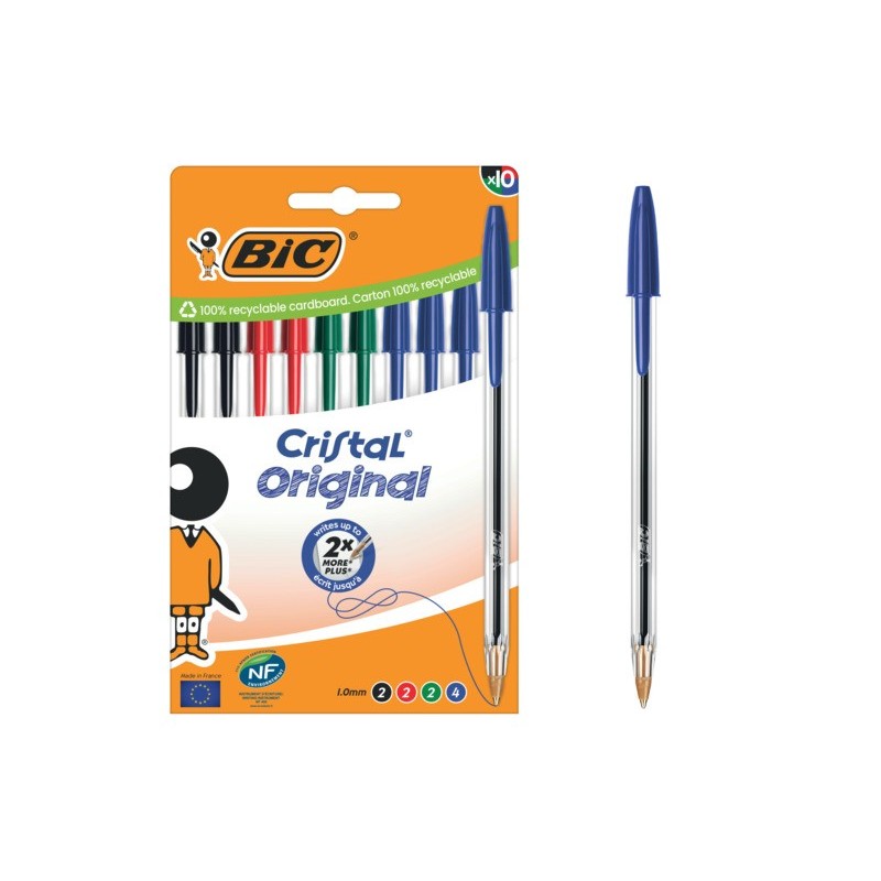 Penna a sfera BIC Cristal Original 1 mm colori assortiti - conf. 10 pz - 516354