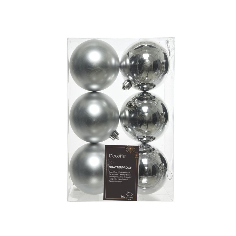 Palline di Natale 8 cm infrangibili argento - conf. 6 pz - 848879051