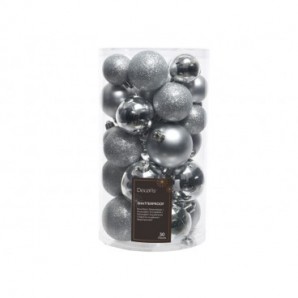Palline di Natale infrangibili 6/5/4 cm argento - conf. 30 pz - 848882901