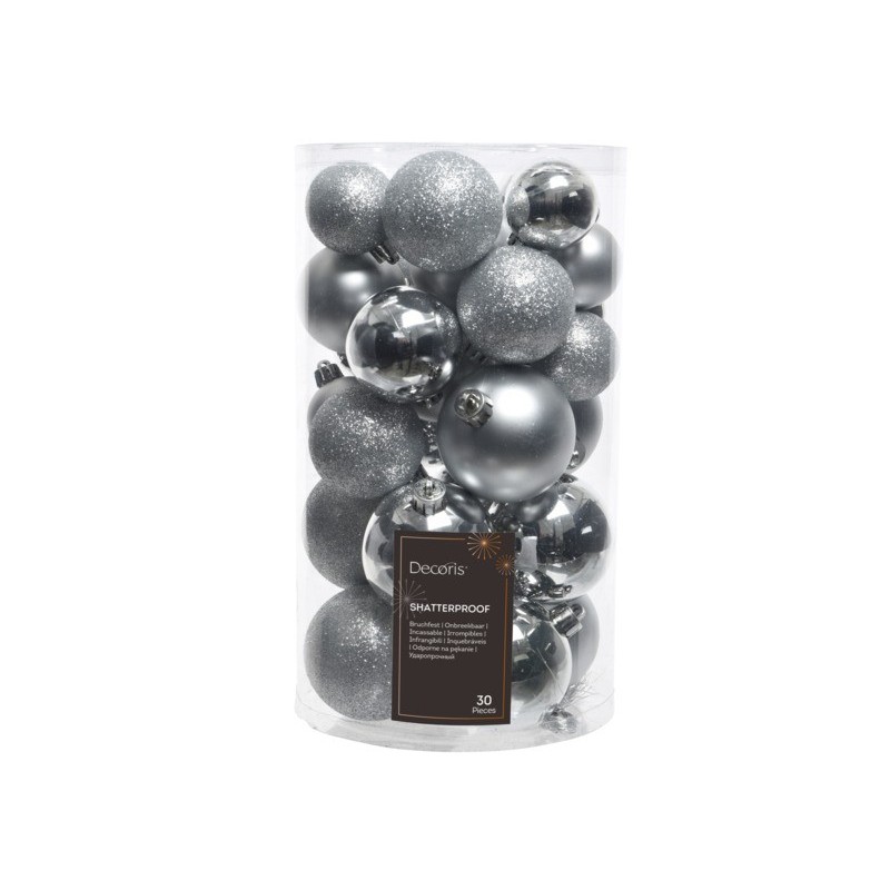 Palline di Natale infrangibili 6/5/4 cm argento - conf. 30 pz - 848882901