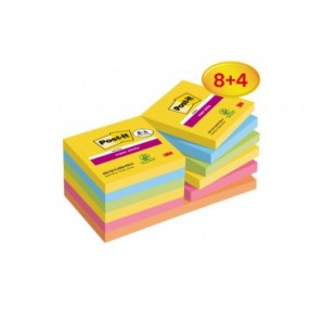 Foglietti riposizionabili Post-it® Super Sticky Carnival 76x76 mm 90 ff/cad. PROMO PACK 8+4 blocchetti gratis