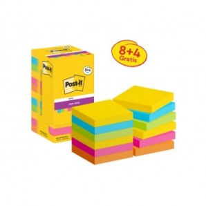 Foglietti riposizionabili Post-it® Super Sticky Carnival 76x76 mm 90 ff/cad. PROMO PACK 8+4 blocchetti gratis