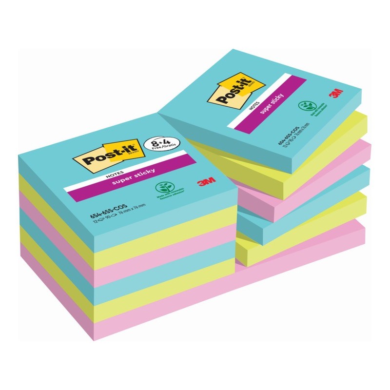 Foglietti riposizionabili Post-it® Super Sticky Cosmic 76x76 mm 90 ff/blocchetto PROMO PACK 8+4 blocchetti gratis