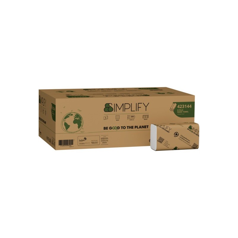 Asciugamano piegato a Z Papernet Simplify a 2 veli bianco - conf. 20 pz da 200 ff pura cellulosa - 423144