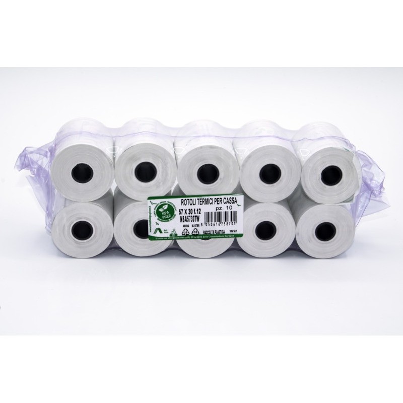Rotoli registratore di cassa Rotolificio Pugliese BPA Free 48 g/m² - 57 mm foro 12 mm - conf. 10 pz - NBA5730TW