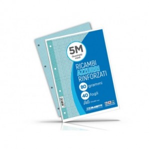 Ricambi rinforzati per quaderni ad anelli Blasetti - A4 - 80 g/m² - 40 ff - 5M - azzurro - 7808