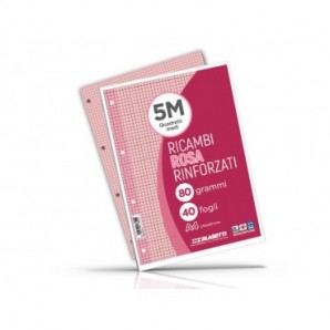 Ricambi rinforzati per quaderni ad anelli Blasetti - A4 - 80 g/m² - 40 ff - 5M - rosa - 7805