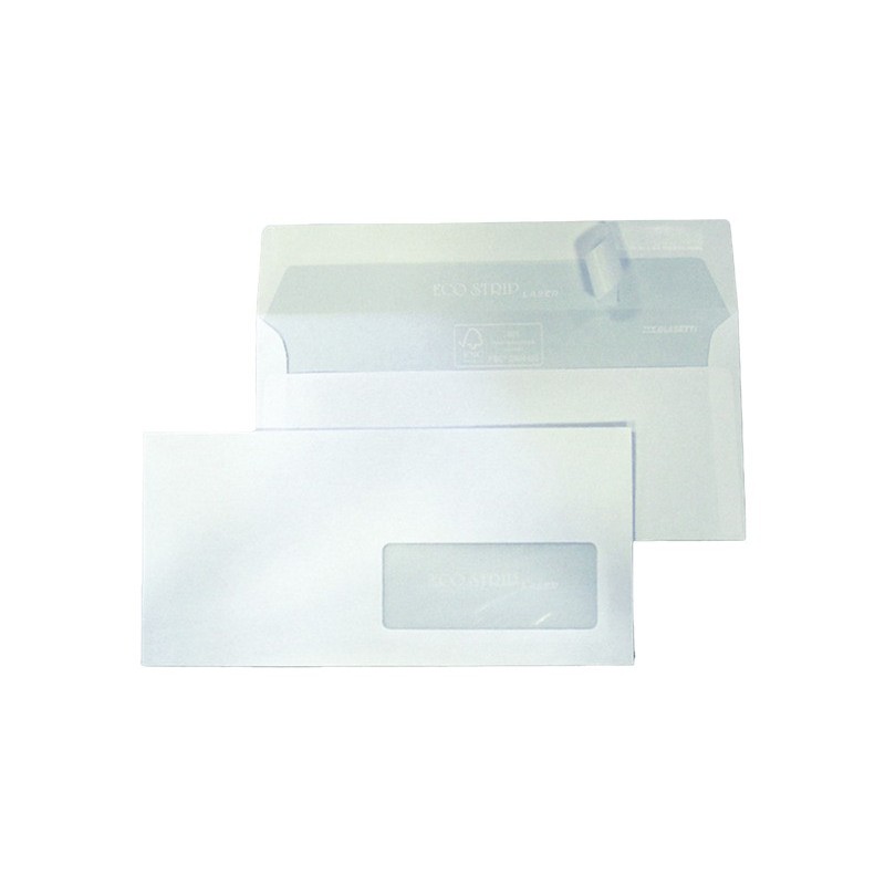 Buste con finestra Blasetti Strip Laser - 90 g/m² bianco - 11x23 cm - conf. 500 pz - 0157