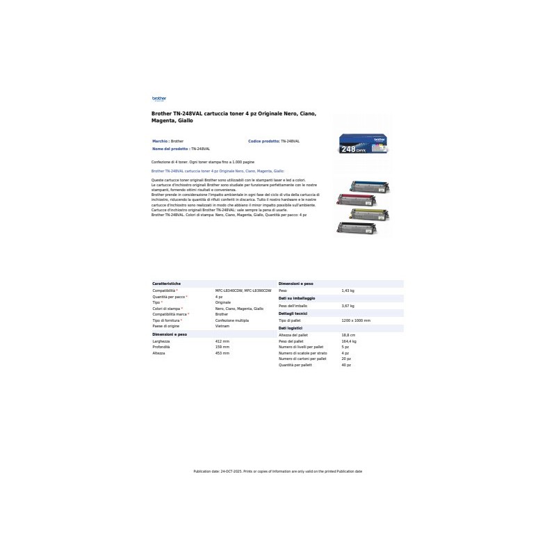 Toner Brother value pack TN248VAL nero/ciano/giallo/magenta