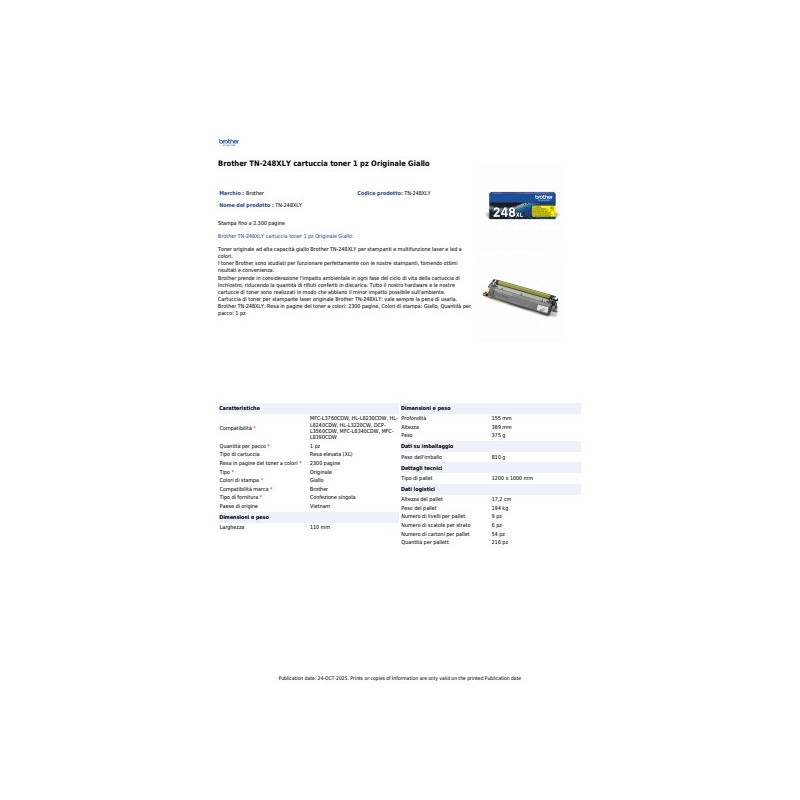 Toner Brother 248XL giallo - TN248XLY