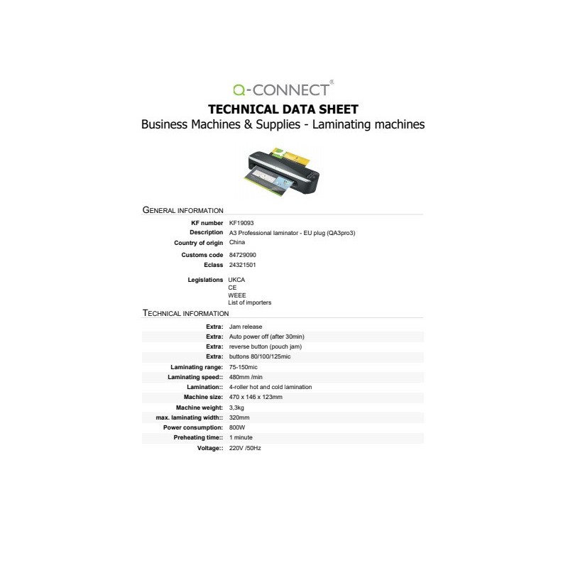 Plastificatrice A3 Q-Connect a 4 rulli - 75-150 µm - nero - KF19093