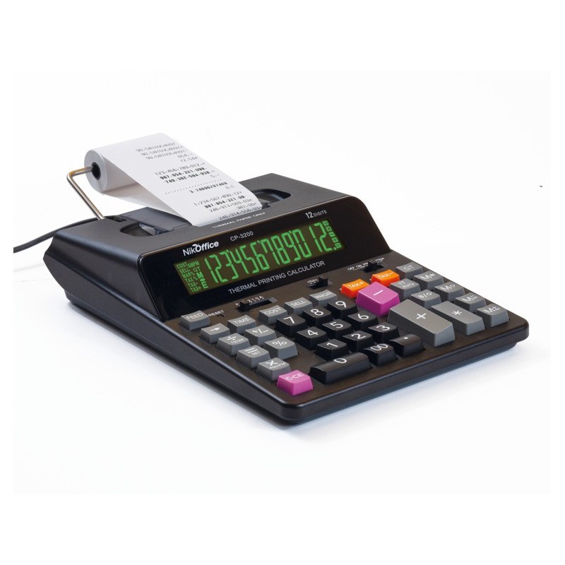 Calcolatrice scrivente termica Nikoffice CP-3200 - display 12 cifre - nero - 08NIK117/N