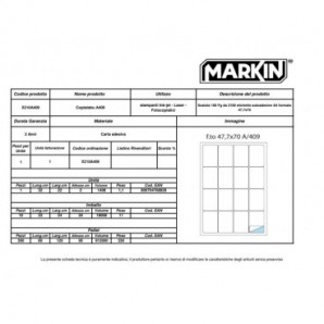 Etichette bianche permanenti in foglio A4 Markin Copiatabu 16 et./foglio - 47,7x70 mm - conf. 100 fogli - X210A409