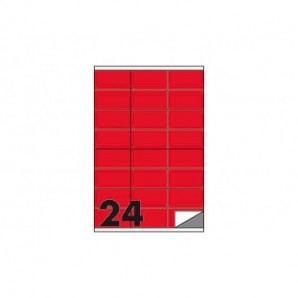 Etichette fluo permanenti Markin Copiatabu 70x36 mm in foglio A4 - 24 et./foglio rosso - conf. 100 fogli