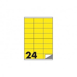 Etichette fluo permanenti Markin Copiatabu 70x36 mm in foglio A4 - 24 et./foglio giallo - conf. 100 fogli