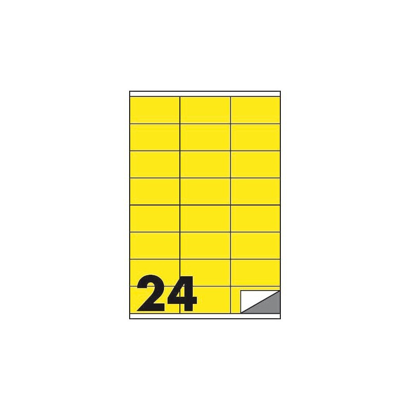 Etichette fluo permanenti Markin Copiatabu 70x36 mm in foglio A4 - 24 et./foglio giallo - conf. 100 fogli