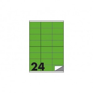 Etichette fluo permanenti Markin Copiatabu 70x36 mm in foglio A4 - 24 et./foglio verde - conf. 100 fogli