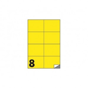 Etichette fluo permanenti Markin Copiatabu 105x74 mm in foglio A4 - 8 et./foglio giallo - conf. 100 fogli