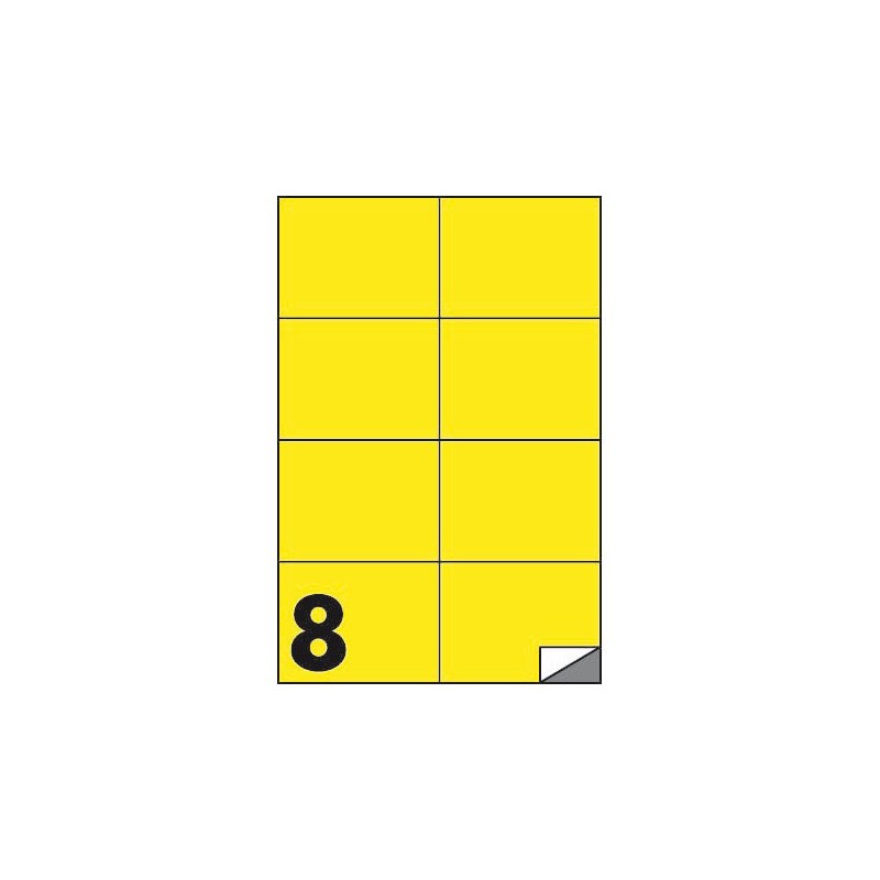 Etichette fluo permanenti Markin Copiatabu 105x74 mm in foglio A4 - 8 et./foglio giallo - conf. 100 fogli
