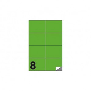 Etichette fluo permanenti Markin Copiatabu 105x74 mm in foglio A4 - 8 et./foglio verde - conf. 100 fogli